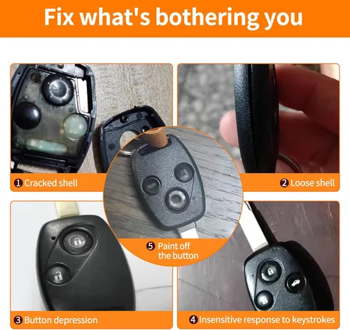 Vista 6 de Funda protectora para llavero Honda, compatible con Accord 2003-2012/Civic/CR-V Pilot Fit Odyssey Ridgeline Smart Key Holder con cordón de cuero