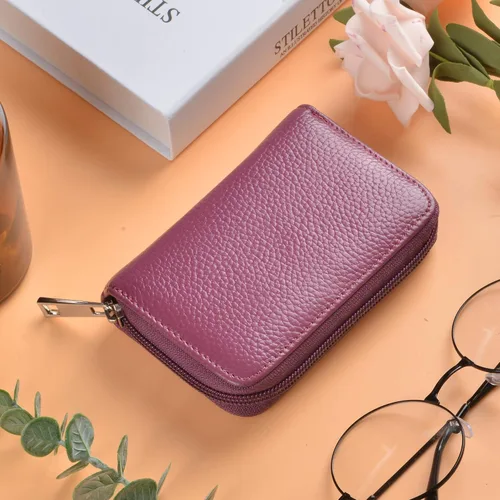 Vista 2 de Easyoulife billetera para tarjetas de crédito de cuero auténtico con espacio para 26 tarjetas