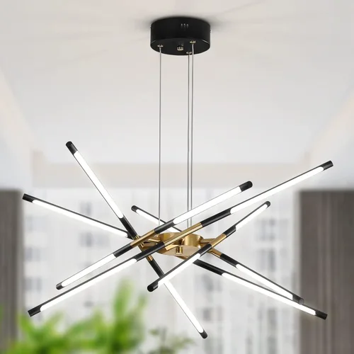Vista 10 de Candelabro negro moderno, lámpara Sputnik con 10 luces, regulable, enchufable, lámpara de techo colgante incrustada, lámpara colgante LED dorada