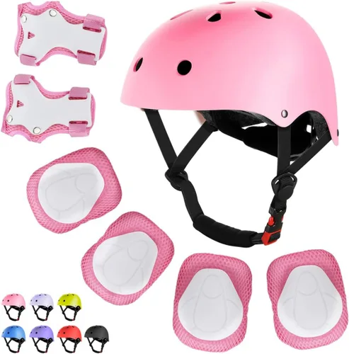 Vista 16 de WayEee - Juego de casco de bicicleta para niños, rodilleras para patinetas, juego de almohadillas para casco, juego de equipo de protección