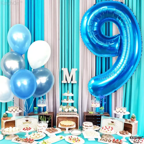 Vista 7 de KatchOn, Globo azul del número 9 de 50 pulgadas Globos azules del número 9 para cumpleaños Globos de 9º cumpleaños para decoraciones