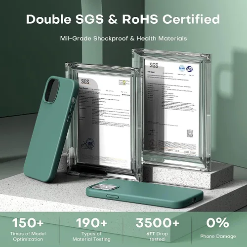 Vista 68 de TOCOL Funda 5 en 1 para iPhone 13, con 2 protectores de pantalla + 2 protectores de lente de cámara, funda de silicona líquida para iPhone 13, verde