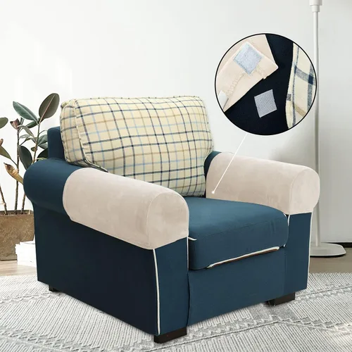 Vista 9 de XMNTG Juego de 2 fundas elásticas para reposabrazos de color azul marino, terciopelo suave, antimanchas, lavables para sillas, sofá, sillón