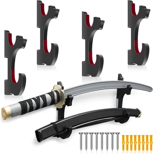 Vista 9 de Yookeer Soporte de pared ajustable para espada, 4 piezas, soporte de madera para armas de artes marciales, soporte para armas samurái, montaje