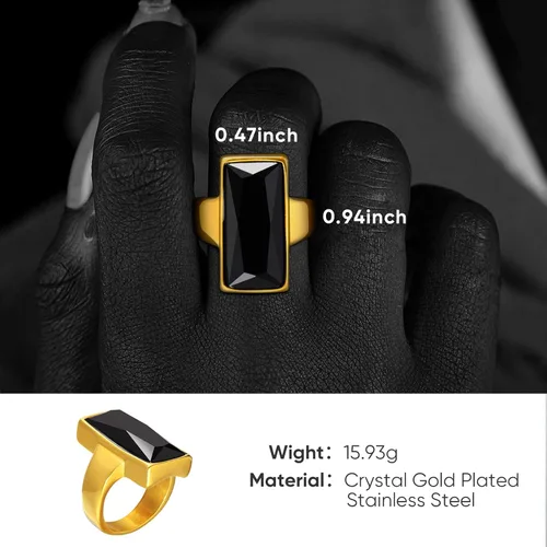 Vista 6 de Stainless Steel Gold Plated Rectangular Black Glass Crystal Ring for Women,Best Friend Gift