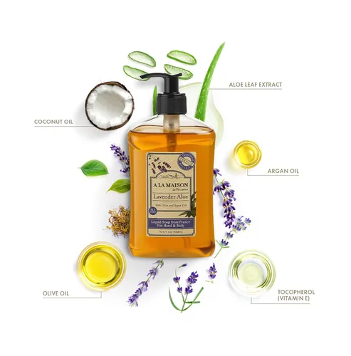 Vista 2 de A LA MAISON Jabón líquido francés de lavanda para manos, lavado de manos natural hecho con aceites esenciales, biodegradable, a base de plantas