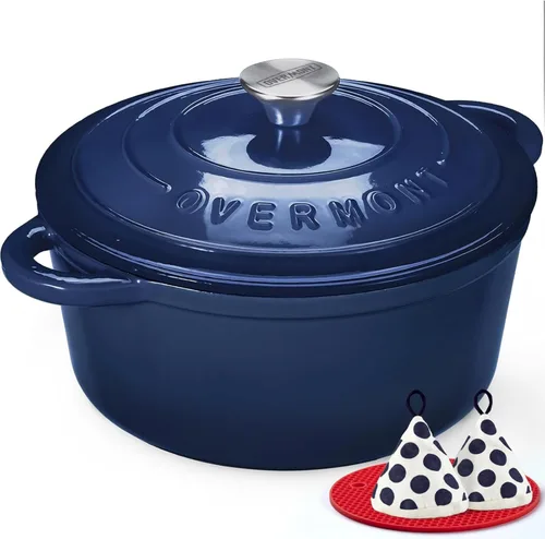 Vista 18 de Overmont Horno holandés de hierro fundido esmaltado de 5.5 cuartos de galón con tapa y libro de cocina, cacerola resistente con asas dobles