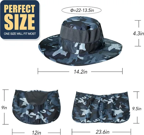 Vista 6 de Fishing Hat,Sun Cap with UPF 50+ Sun Protection and Neck Flap,for Man and Women