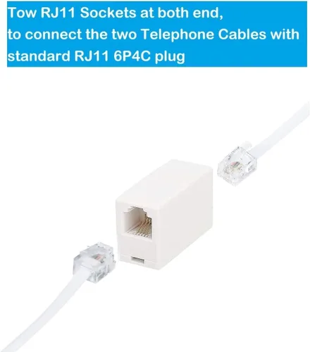 Vista 4 de Vthahaby Cable de extensión de teléfono (10 pies), cable de línea de cable de teléfono, con enchufe RJ11 estándar y 1 acoplador en línea