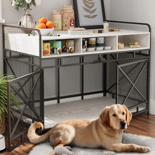 Vista 9 de Fulhope Muebles de Jaula para Perros, Mesa Auxiliar de Jaula para Perros de Madera Resistente de 48", Muebles de Perrera XL para Razas Grandes