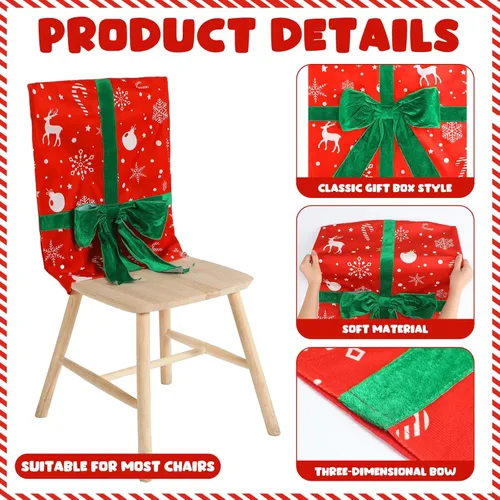 Vista 2 de Buryeah Juego de 4 fundas navideñas para silla de comedor, fundas de Navidad, juego de fundas extraíbles y lavables para decoración de silla de arco