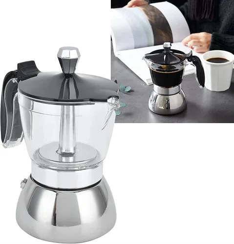 Vista 8 de LIPPSY Olla de café Moka de acero inoxidable, con mango resistente al calor, para capuchina, café americano, macchiato, máquina de café expreso