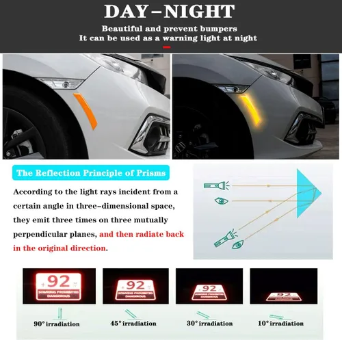Vista 2 de muekzru 2 unidades de calcomanías reflectantes para marca lateral de parachoques de coche, accesorios exteriores automotrices para reflector