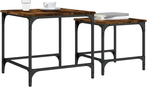 Vista 4 de mesas de Centro para sala Dining Table setNesting Coffee Tables 2 pcs Smoked Oak Engineered WoodSuitable for bedrooms, Living Rooms, and Dining Rooms
