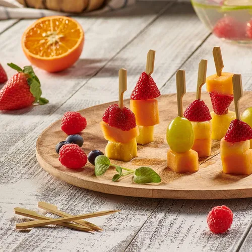Vista 3 de GUSTO Paquete de 100 palillos de madera de 3 pulgadas, brochetas de bambú, palillos de dientes para cócteles, parrilla, aperitivos, frutas, barbacoa