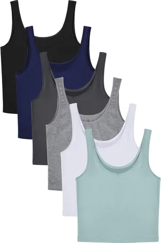 Vista 6 de Geyoga Juego de 6 camisetas básicas cortas sin mangas con espalda cruzada para mujer para entrenar, hacer yoga, correr