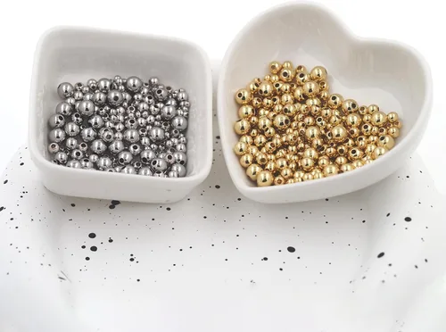 Vista 3 de 200 piezas de cuentas espaciadoras rellenas de oro de 18K, cuentas duraderas que no se desvanecen fácilmente, cuentas redondas lisas de latón