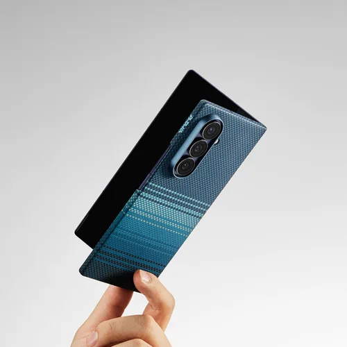 Vista 9 de pitaka Funda para Z Fold 8, sensación sin funda, tejido de aramida, negro Negro/Gris (Sarga)