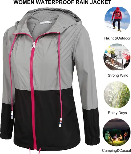 Vista 2 de SoTeer Chubasquero impermeable con capucha para mujer, rompevientos S-XXXL