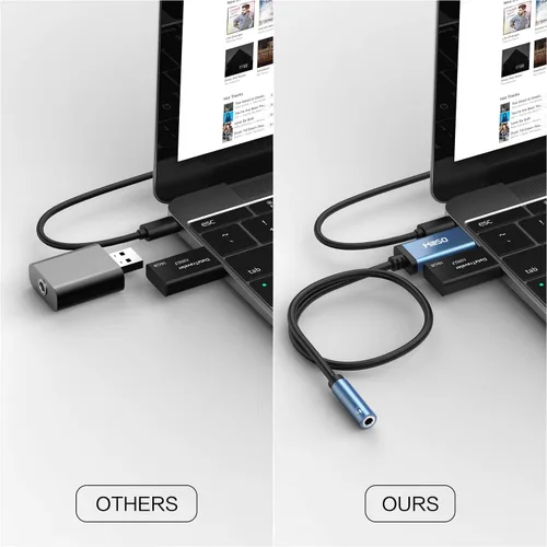 Vista 6 de MillSO Adaptador USB a conector de audio de 0.138 in, azul zafiro TRRS USB a conector de audio AUX, tarjeta de sonido estéreo externa