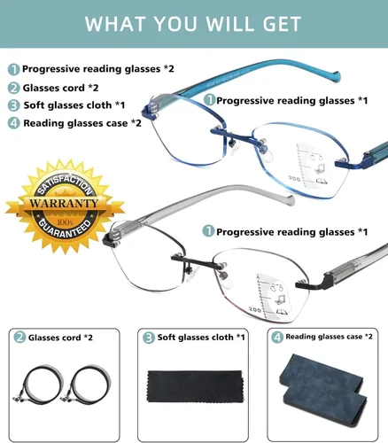 Vista 7 de Lentes de Lectura Multifocales Progresivas para Mujeres, Lentes Bifocales Sin Línea, Montura Sin Armazo, Bloqueo de Luz Azul, Lentes de Computadora