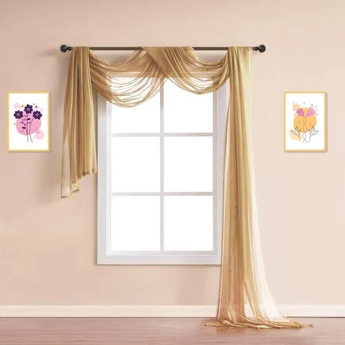 Vista 21 de Warm Home Designs Bufanda transparente de 30 pies de largo color beige claro para ventana. Estas bufandas de ventana de longitud XXL con cenefa