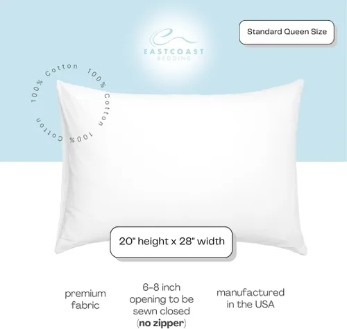 Vista 14 de East Coast Bedding Funda de almohada vacía de tamaño King y Queen estándar, funda de almohada 100% algodón, funda de almohada de bricolaje