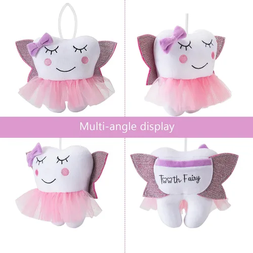 Vista 3 de free-space Almohada de hada de dientes con bolsillo, muñeca de ballet para niña, alas brillantes, dientes de terciopelo de cristal, regalos de Rosa