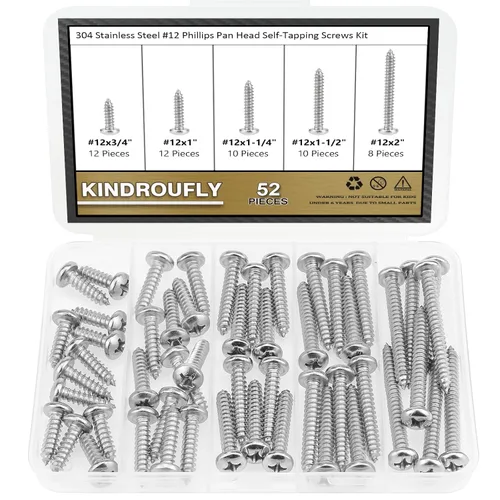Vista 11 de 252 piezas #2 x 1/4" 3/8" 1/2" 5/8" 3/4" tornillos autorroscantes Phillips de cabeza pan, kit de surtido de tornillos para madera, acero inoxidable