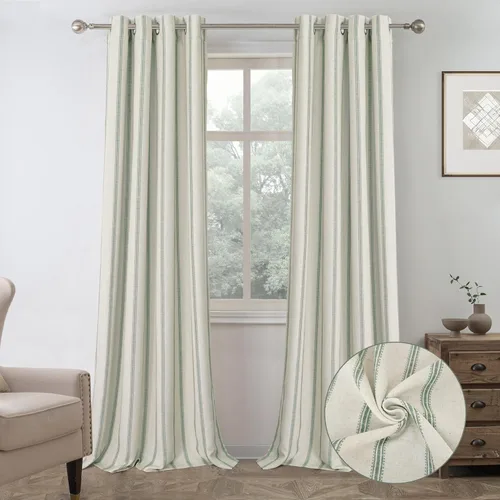 Vista 80 de DriftAway Cortinas opacas de mezcla de lino de 84 pulgadas de largo para dormitorio, cortinas de lino con estampado de rayas verticales