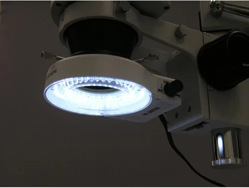 Vista 5 de AmScope SM-3T-80S Microscopio de zoom estéreo trinocular profesional, ocular WH10x, aumento 7X-45X, objetivo de zoom 0.7X-4.5X, anillo de luz LED