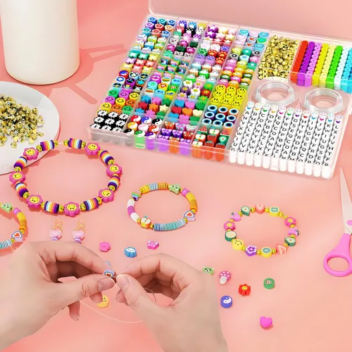 Vista 6 de ARTDOT 1642 cuentas de arcilla para hacer pulseras de amistad, 24 estilos de suministros para hacer joyas, cuentas lindas y dijes con hilo elástico
