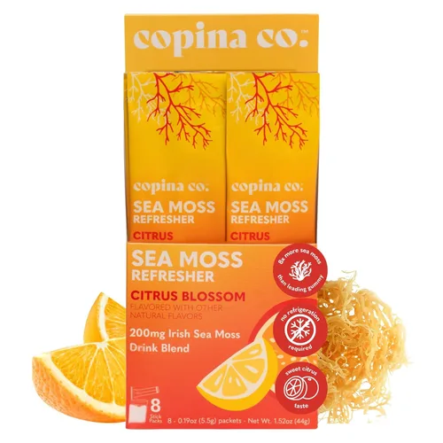 Copina Co. Refrescante orgánico de musgo marino irlandés para la salud intestinal y el apoyo inmunológico | 200 mg | Sabor a flor de cítricos |