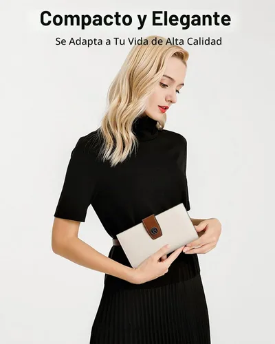 Vista 7 de BOSTANTEN - Cartera de piel auténtica para mujer con bolsillo con cremallera