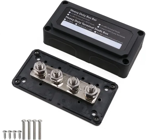 Vista 12 de Bloque de distribución de energía de barra de bus resistente 300A 4 x 5/16 "(M8) Bloque de terminales con barra colectora de cubierta Powerbar Negro