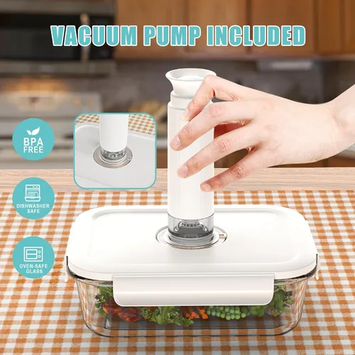 Vista 7 de Recipientes de vidrio sellado al vacío para almacenamiento de alimentos con bolsas Sous Vide, contenedor de preparación de comidas con tapas