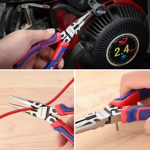 Vista 5 de WORKPRO Alicates de punta de aguja premium de 6 pulgadas, precisión de abrazadera de papel, acero CRV resistente, agarre suave con cortador