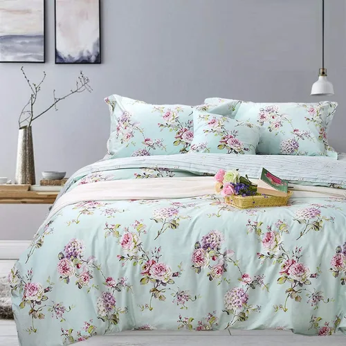 Vista 25 de FADFAY Juego de funda de edredón floral 100% algodón a rayas verdes y beige, ropa de cama de flores desgastadas con diseño de ramas botánicas