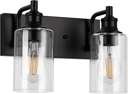 Vista 9 de Lámparas de baño de 2 luces, modernas luces negras para iluminación de baño, accesorios de iluminación sobre espejo para armario, dormitorio, pasillo