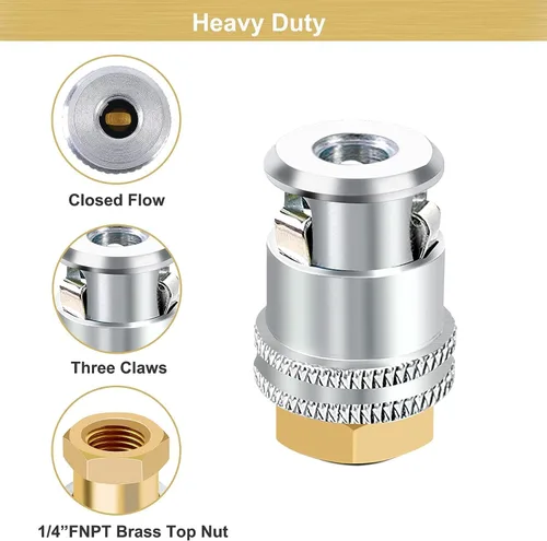 Vista 4 de GODESON Portabrocas de aire de bloqueo 14FNPT de latón de flujo cerrado con enchufe rápido macho estándar, portabrocas de aire para medidor