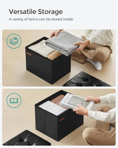 Vista 6 de SONGMICS Storage Ottoman, Foldable Small Ottoman Foot Rest, Ottoman with Storage, Load up to 286 lb, for Living Room, Bedroom, Dorm