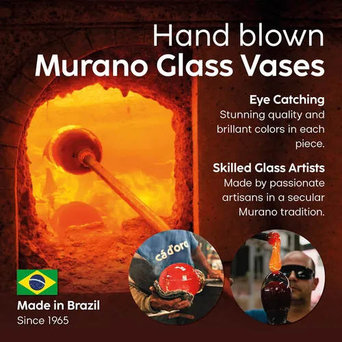 Vista 8 de Ca D Oro - Jarrón de cristal pequeño con forma de gota bicolor rojo/ámbar soplado a mano estilo Murano - Modelo Alto