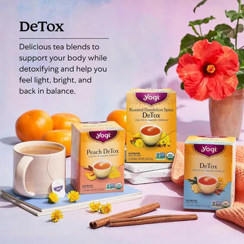 Vista 5 de Yogi - Té Peach DeTox (desintoxicante de durazno), fórmula de limpieza saludable con hierbas ayurvédicas tradicionales, sin cafeína, 96