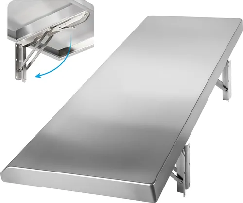 Vista 13 de Estante plegable de concesión de 24 x 12 pulgadas, estante plegable de acero inoxidable para servir alimentos para ventanas de concesión