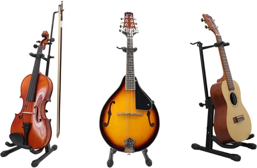 Vista 7 de Rayzm Soporte para violín con soporte para arco, trípode plegable portátil ajustable para violín/ukelele/mandolina, fácil instalación