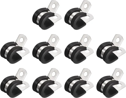 uxcell Abrazadera de cable de 12 pulgada (0.472 in) de acero inoxidable 304 Abrazadera aislada acolchada de goma de acero inoxidable en forma de R