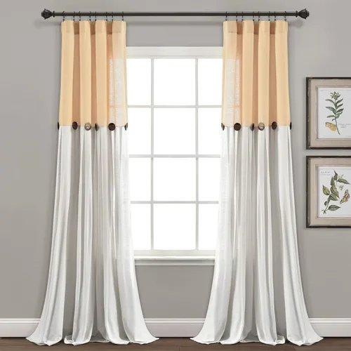 Vista 20 de Lush Decor - Cortinas de lino con botones de estilo granja, panel individual, diseño plisado de dos tonos de 40 pulgadas de ancho x 108 pulgadas