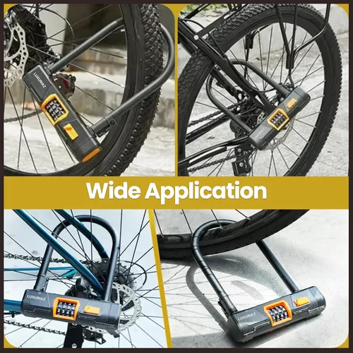 Vista 7 de Cerradura de bicicleta resistente con cable de acero de 5 pies, combinación reiniciable de 4 dígitos, bloqueo de cable duradero para protección