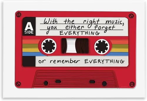 Stupell Industries 'With The Right Music Vintage Cassette', Wall Plaque Art, 15 x 10 Inches, Easy to Hang and Sturdy, Made in USA, by Kamdon