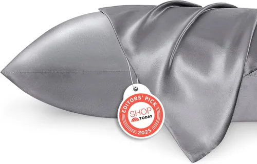 Vista 43 de Bedsure - Juego de fundas de almohada de satén tamaño king, 2 unidades - Fundas de almohada gris plateado para cabello y piel con cierre de sobre